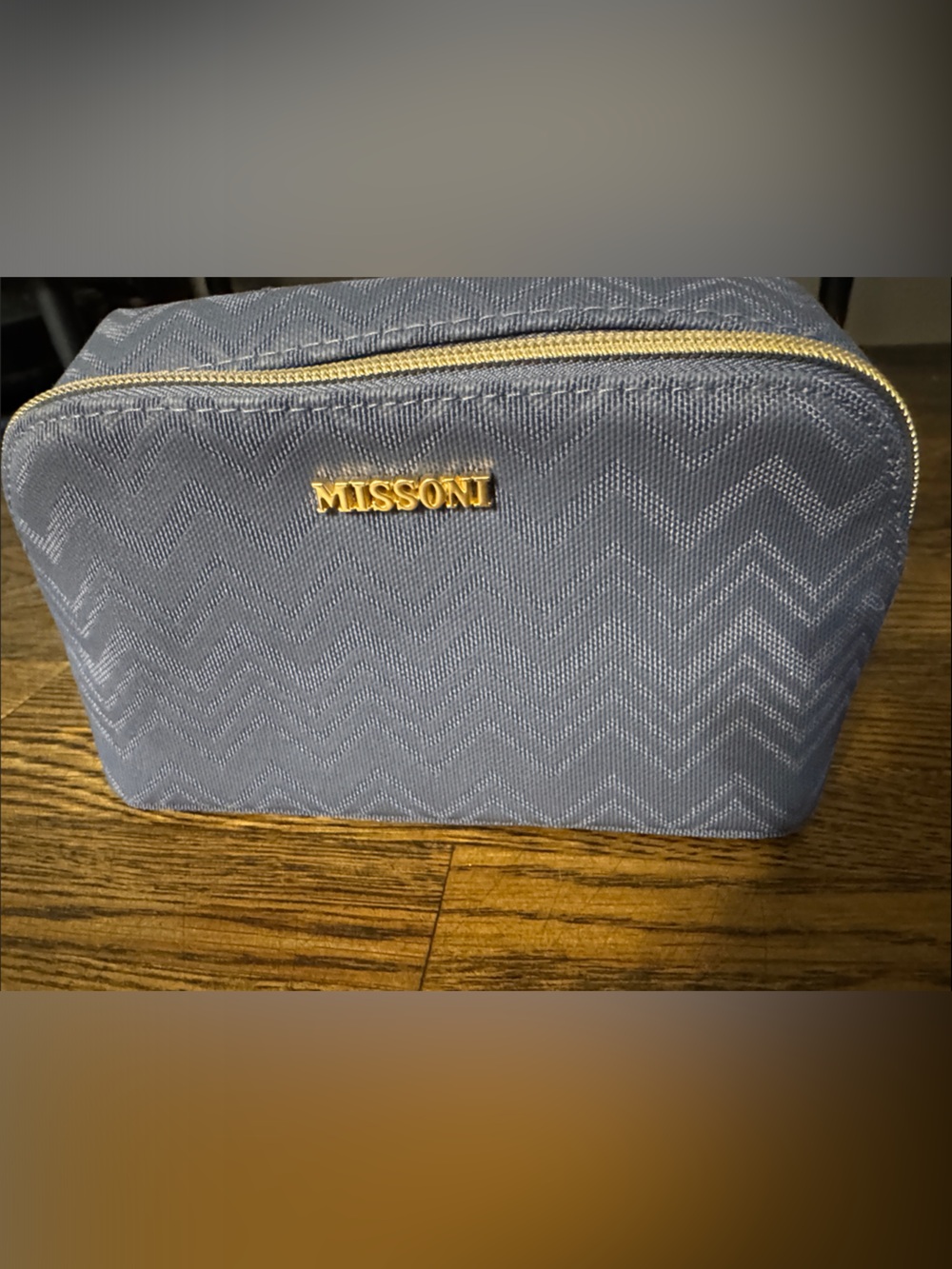 Missoni Blue Chevron Toiletry Pouch with Gold Hardware